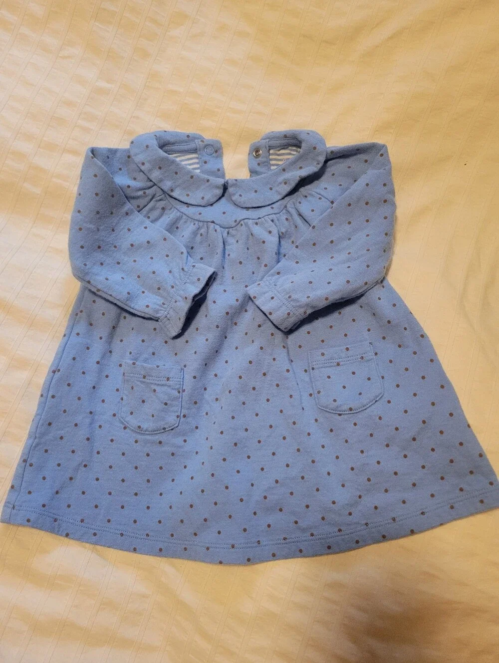 Baby Boden Light Blue Polka Dot Long Sleeve Dress 3-6 Mo